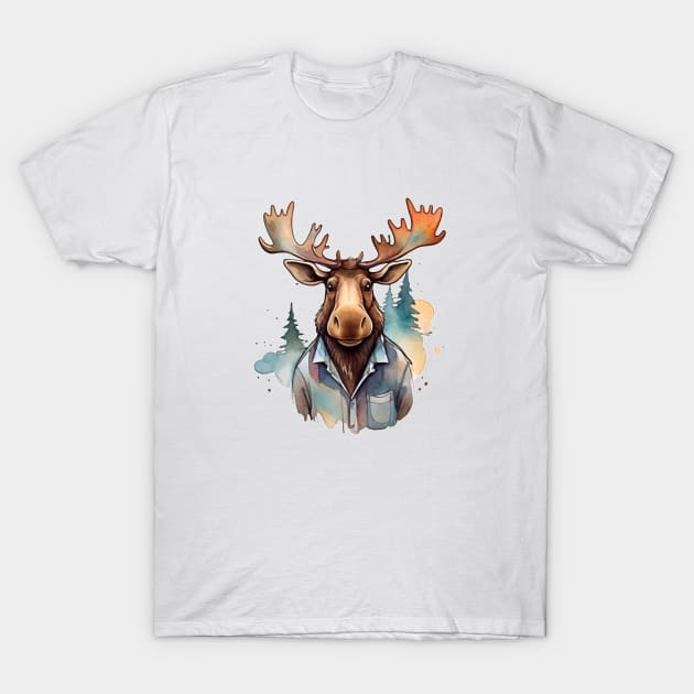 Moose in a shirt T-Shirt by Moxis Watercolor